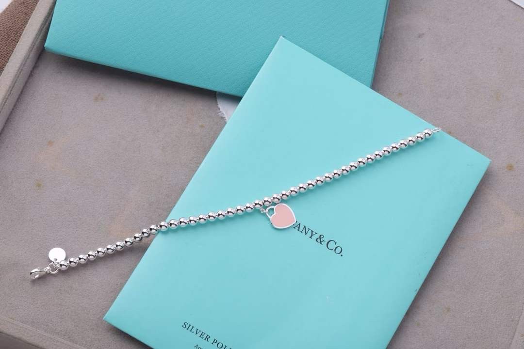 Tiffany & Co. Tiffany&Co.双心形珐琅粉心爱心吊坠手链
