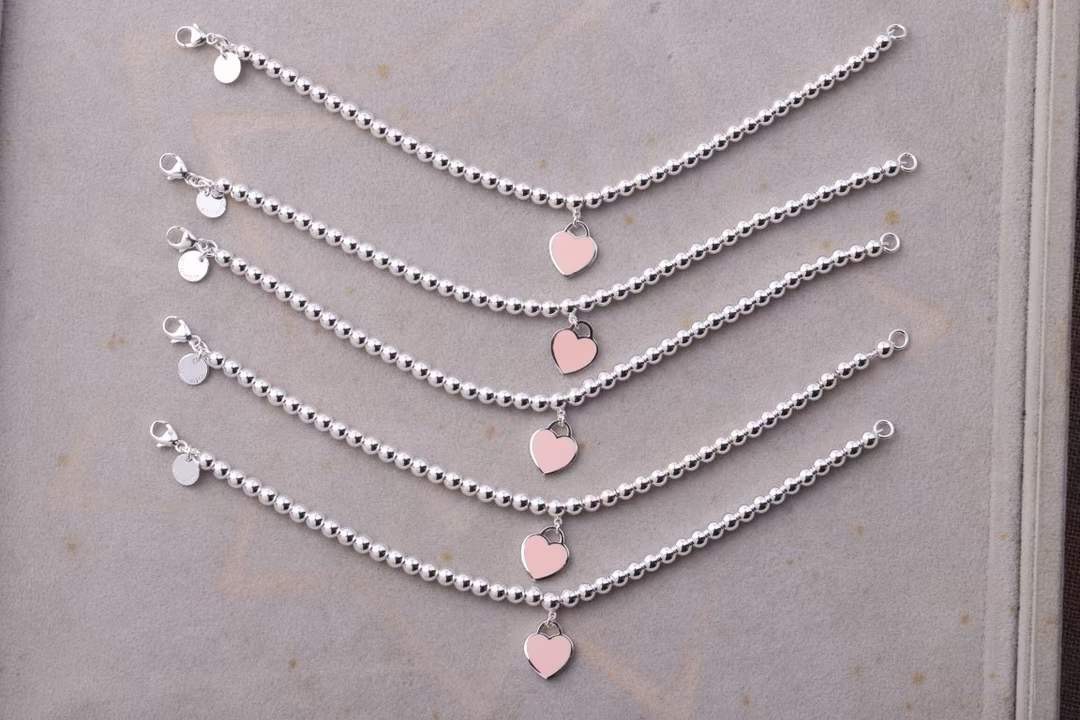 Tiffany & Co. Tiffany&Co.双心形珐琅粉心爱心吊坠手链