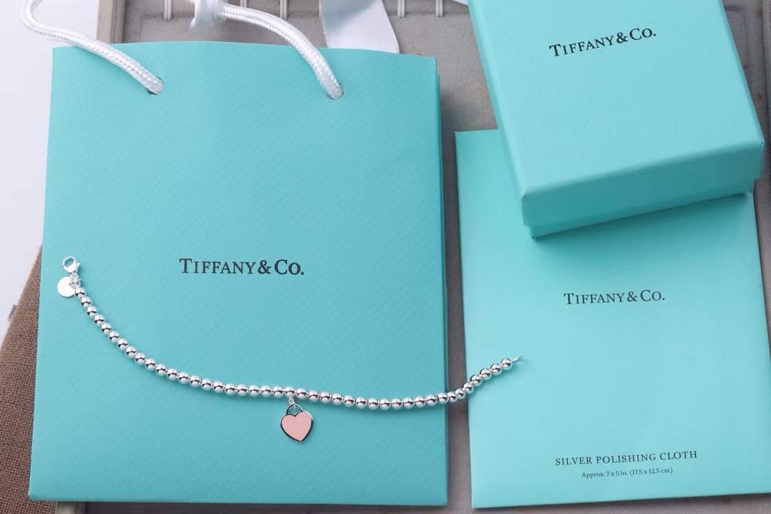 Tiffany & Co. Tiffany&Co.双心形珐琅粉心爱心吊坠手链