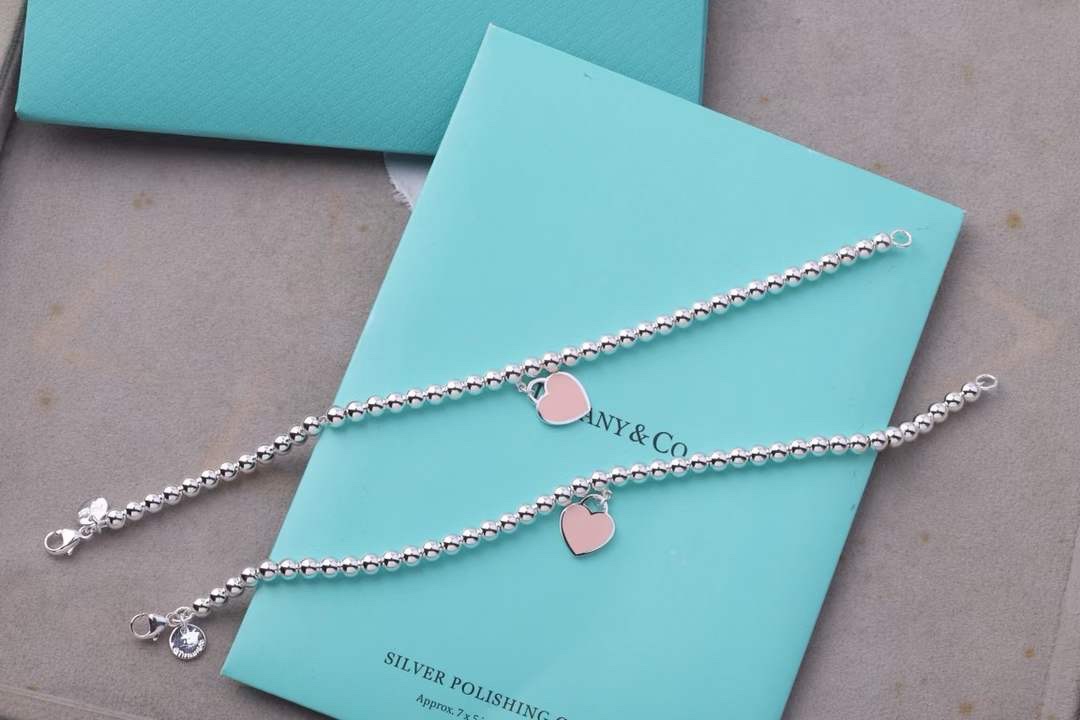Tiffany & Co. Tiffany&Co.双心形珐琅粉心爱心吊坠手链
