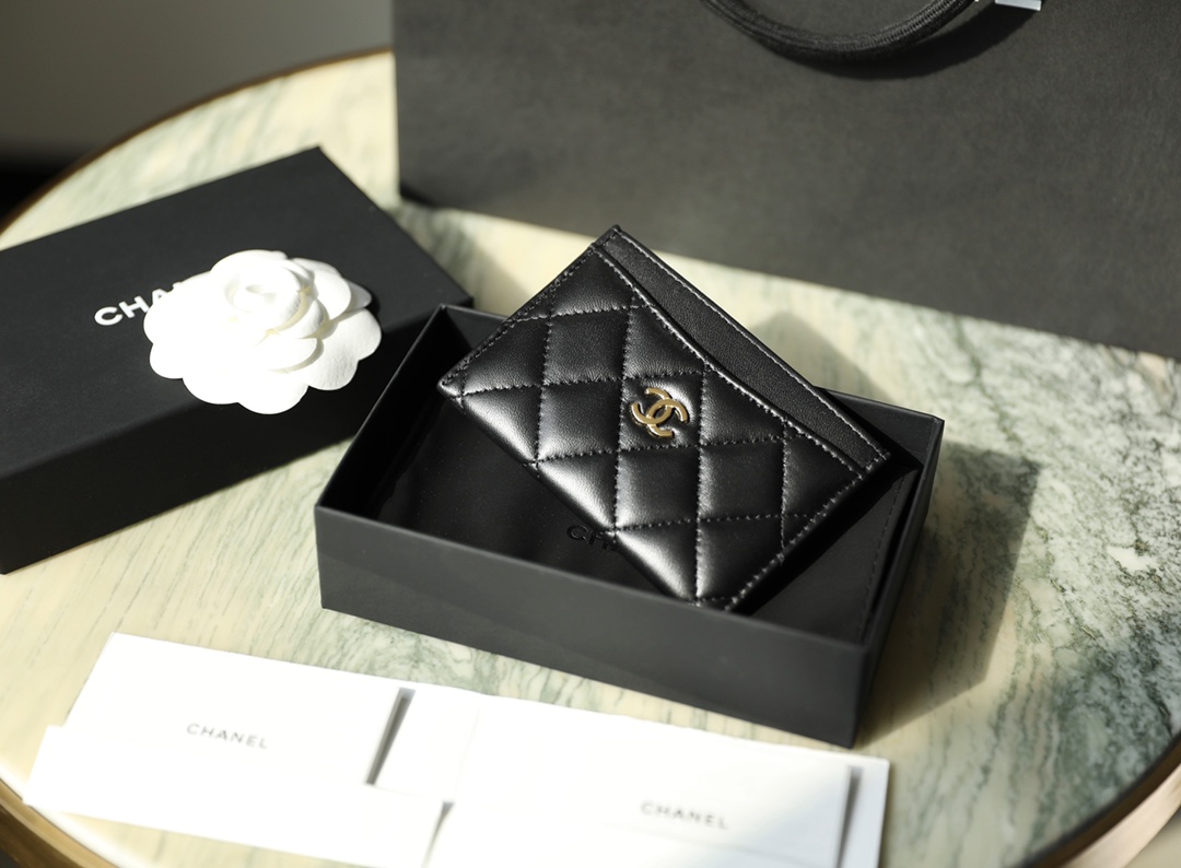 Chanel Copy
 Wallet Card pack Black All Steel Lambskin Sheepskin