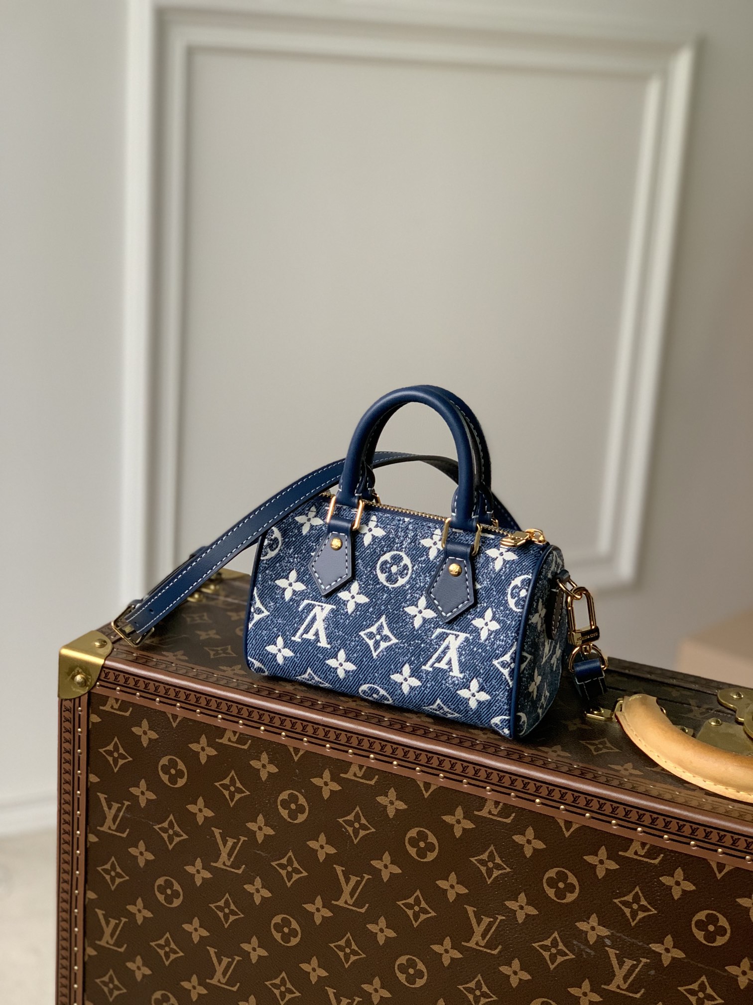 Louis Vuitton LV Nano Speedy 丹宁蓝色牛仔布枕头包 M81168