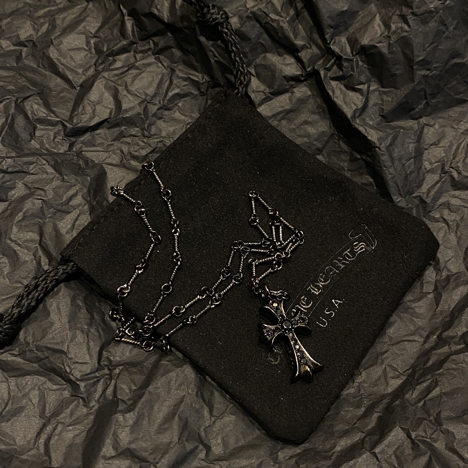 Chrome Hearts 𝐂𝐡𝐫𝐨𝐦𝐞 𝐡𝐞𝐚𝐫𝐭𝐬克罗心黑银十字架项链