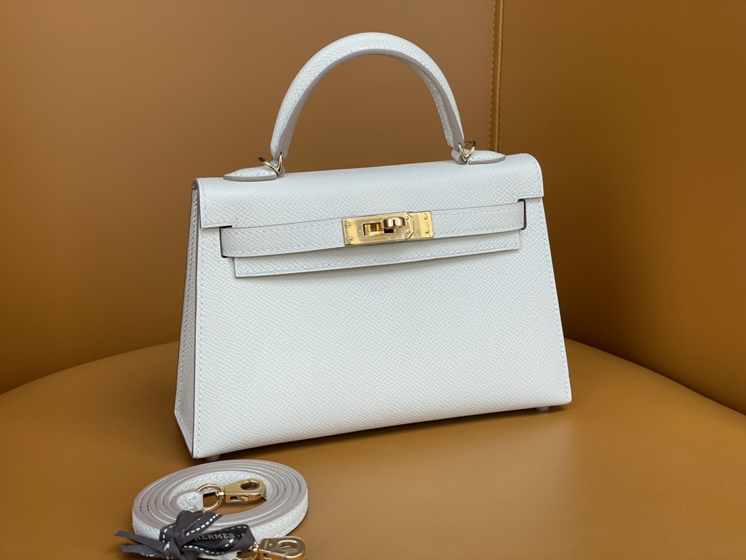 Hermes Kelly New
 Handbags Crossbody & Shoulder Bags Milkshake White Gold Hardware Epsom Mini