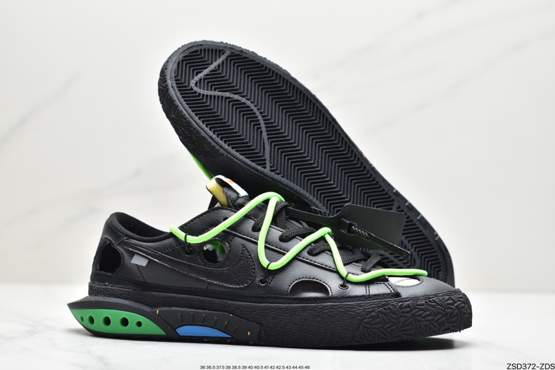 320 公司级 联乘VIRGIL ABLOH设计师独立品牌Off-White x Nike Blazer Low”Black/Black-Green”开拓者DH7863-001