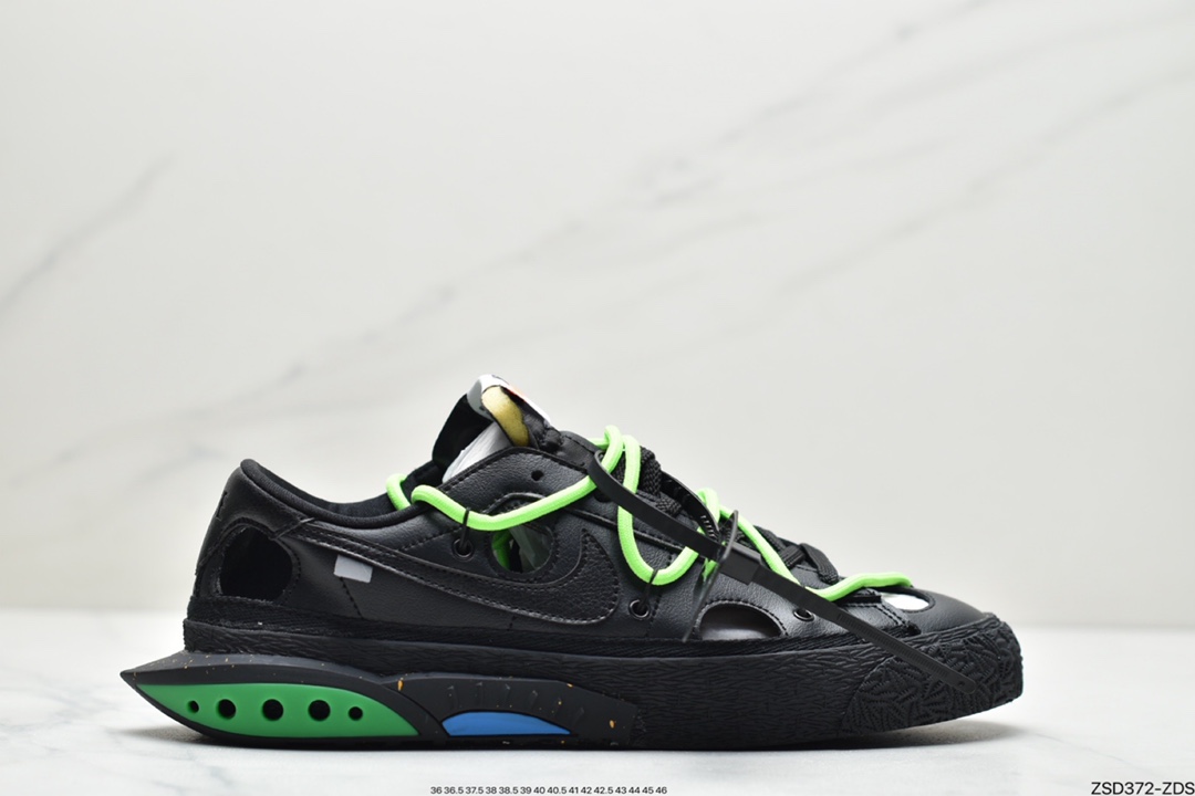 320 公司级 联乘VIRGIL ABLOH设计师独立品牌Off-White x Nike Blazer Low”Black/Black-Green”开拓者DH7863-001