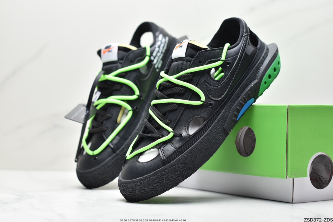 320 公司级 联乘VIRGIL ABLOH设计师独立品牌Off-White x Nike Blazer Low”Black/Black-Green”开拓者DH7863-001