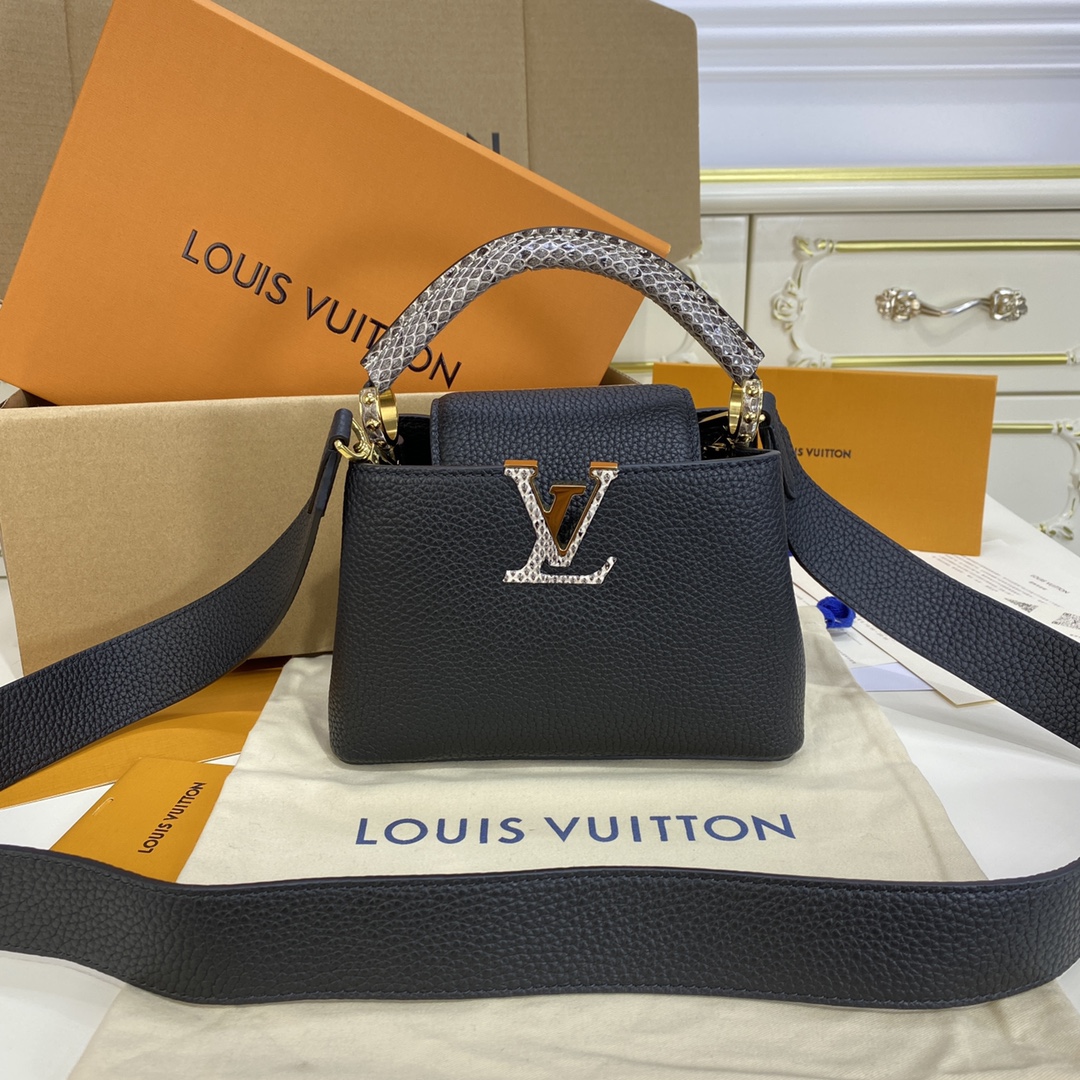 Buy Cheap
 Louis Vuitton LV Capucines Bags Handbags Black Lychee Pattern All Steel Taurillon Cowhide Snake Skin Fashion Mini