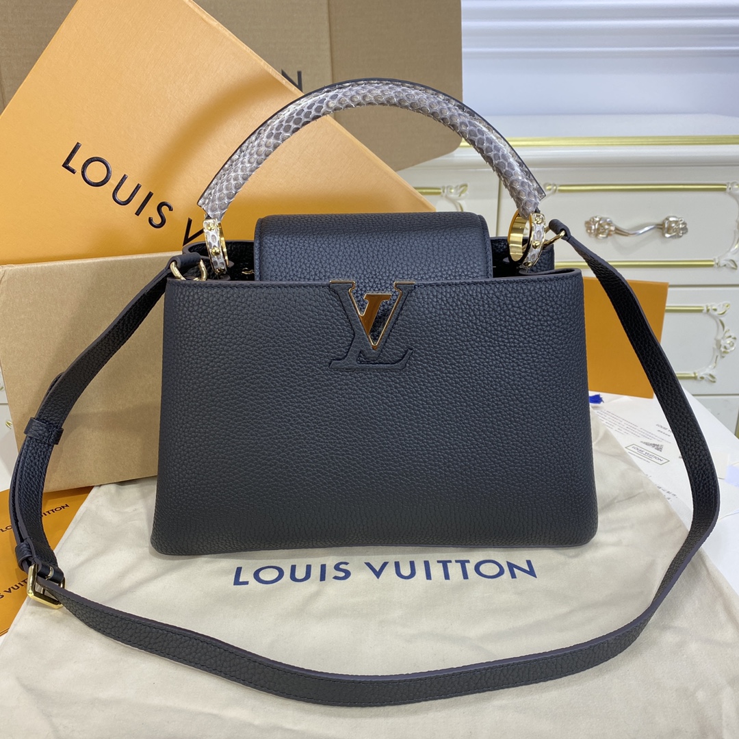 Buy 2023 Replica
 Louis Vuitton LV Capucines Bags Handbags Black Lychee Pattern All Steel Taurillon Cowhide Snake Skin Fashion
