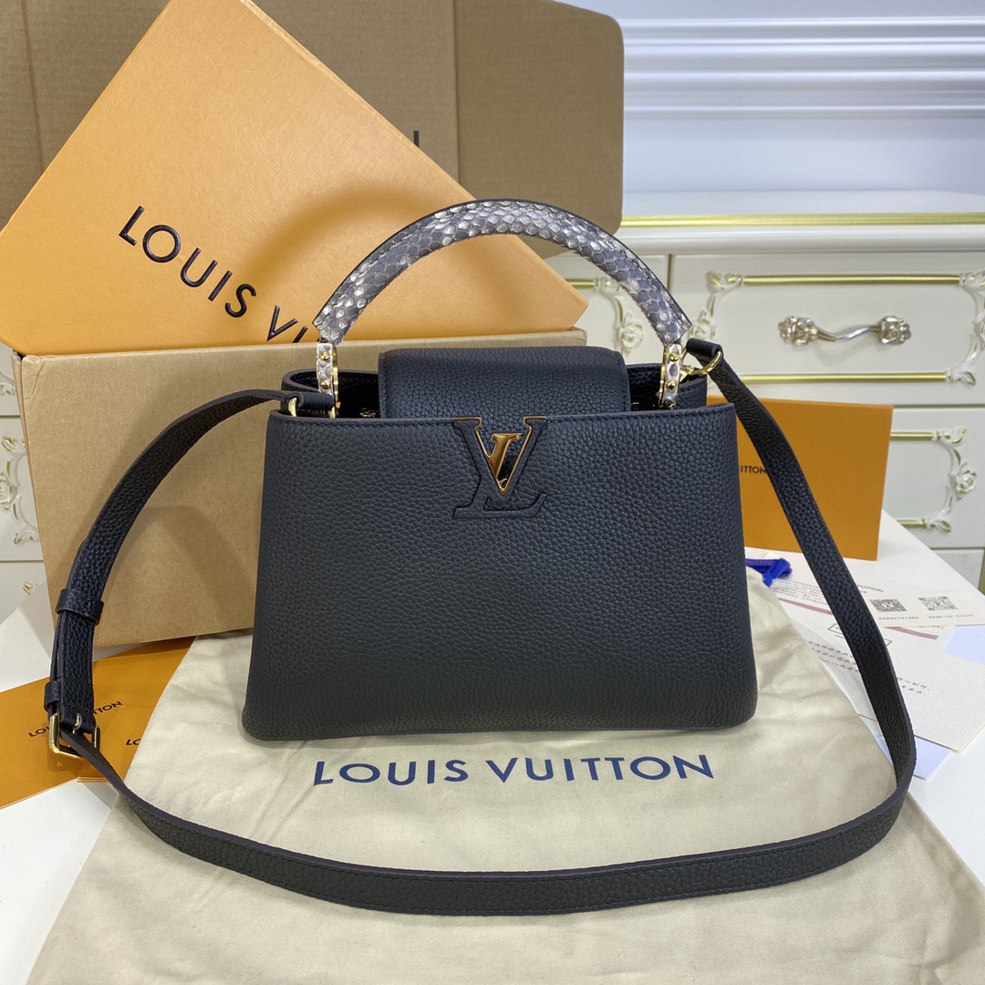 Louis Vuitton LV Capucines Bags Handbags Black Lychee Pattern All Steel Taurillon Cowhide Snake Skin Fashion