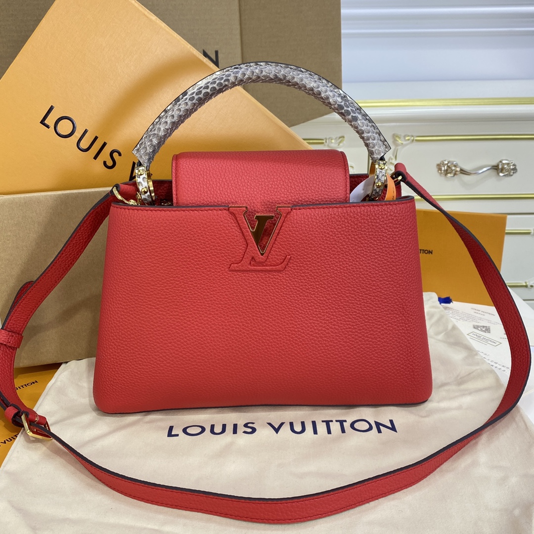 Louis Vuitton LV Capucines Bags Handbags Red Lychee Pattern All Steel Taurillon Cowhide Snake Skin Fashion