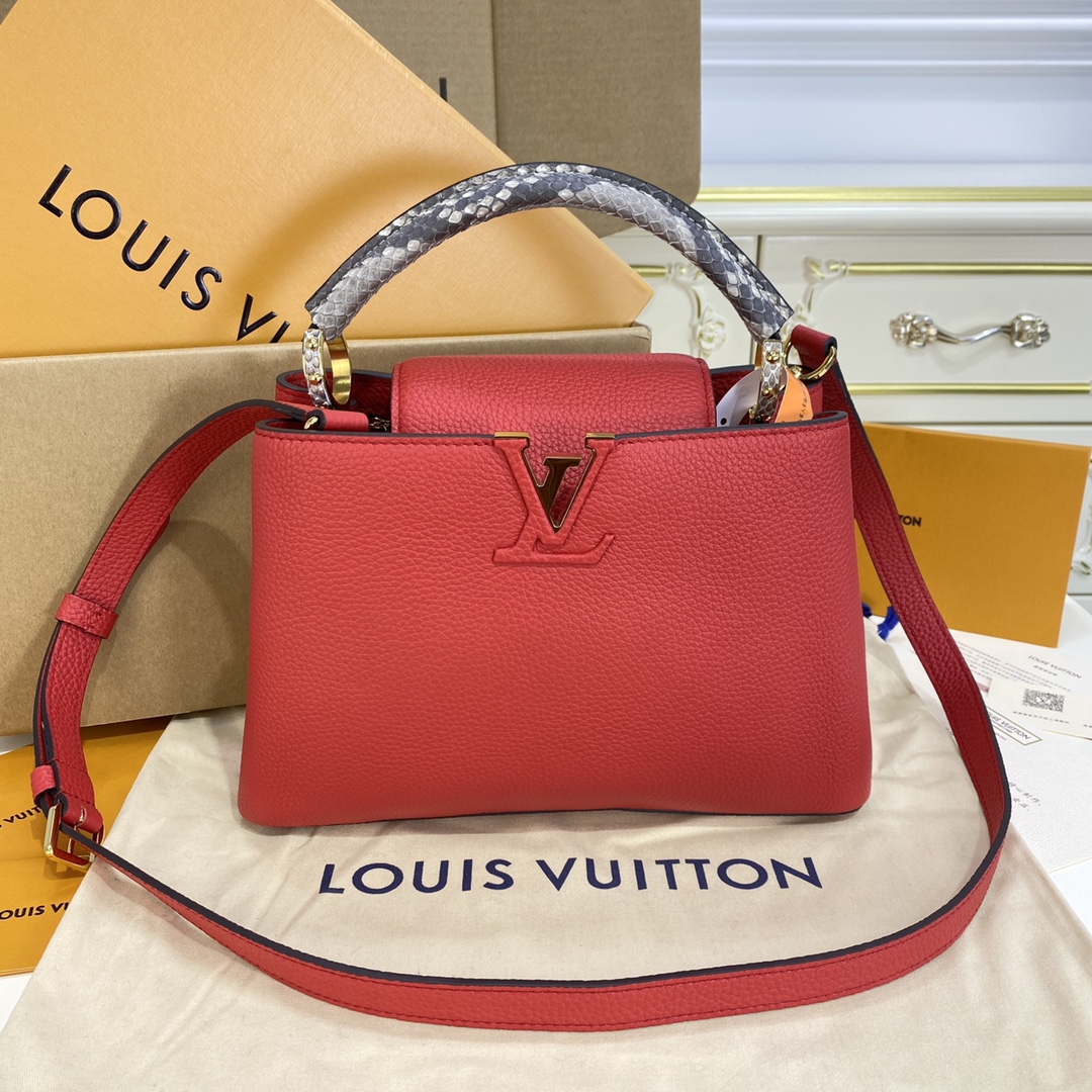 Good Quality Replica
 Louis Vuitton LV Capucines Bags Handbags for sale cheap now
 Red Lychee Pattern All Steel Taurillon Cowhide Snake Skin Fashion