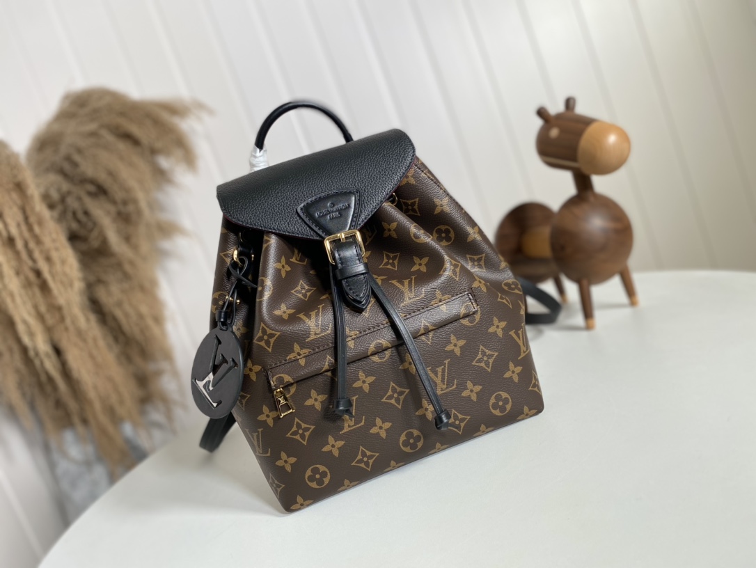 Highest quality replica
 Louis Vuitton LV Montsouris Bags Backpack Black Yellow Monogram Canvas Cowhide M45515