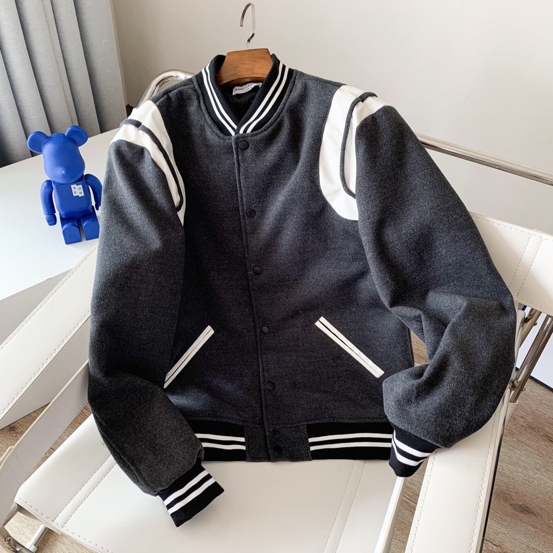 a65230 顶级版本 圣罗兰 slp经典毛呢小羊皮棒球服外套 订购原版开模