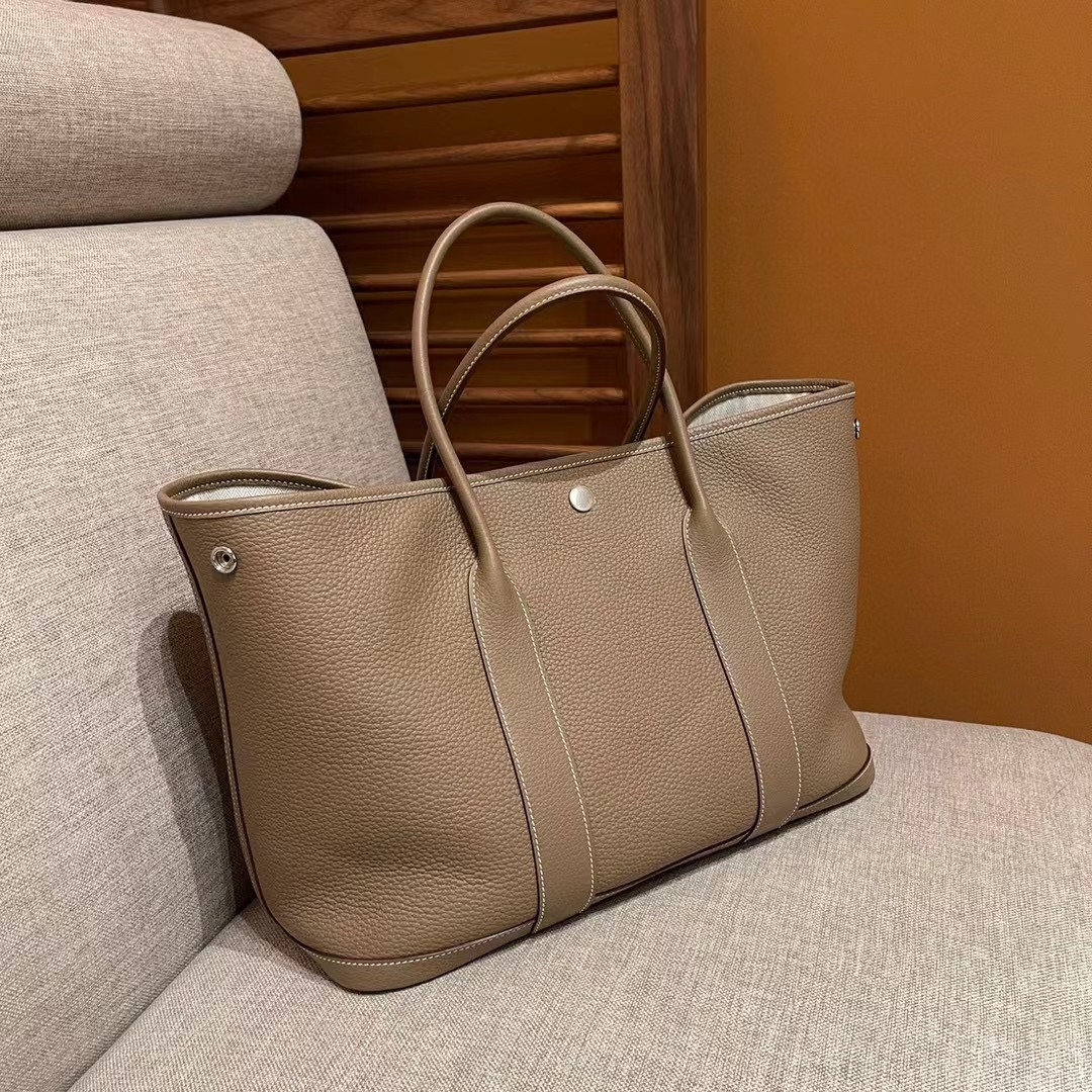 Elegant Garden Party 36 Tote Bag - Sophisticated Elephant Gray Leather 4 a1644562192419 6152