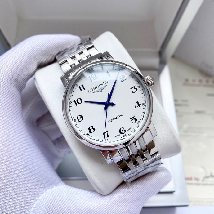 ，   经典设计 优雅大方浪琴  Longines  男士腕表 全自动机械机芯 矿物强化玻璃 316L精钢表壳 真皮/精钢表带 简约时尚 商务休闲 尺寸:直径40mm 厚度12mm