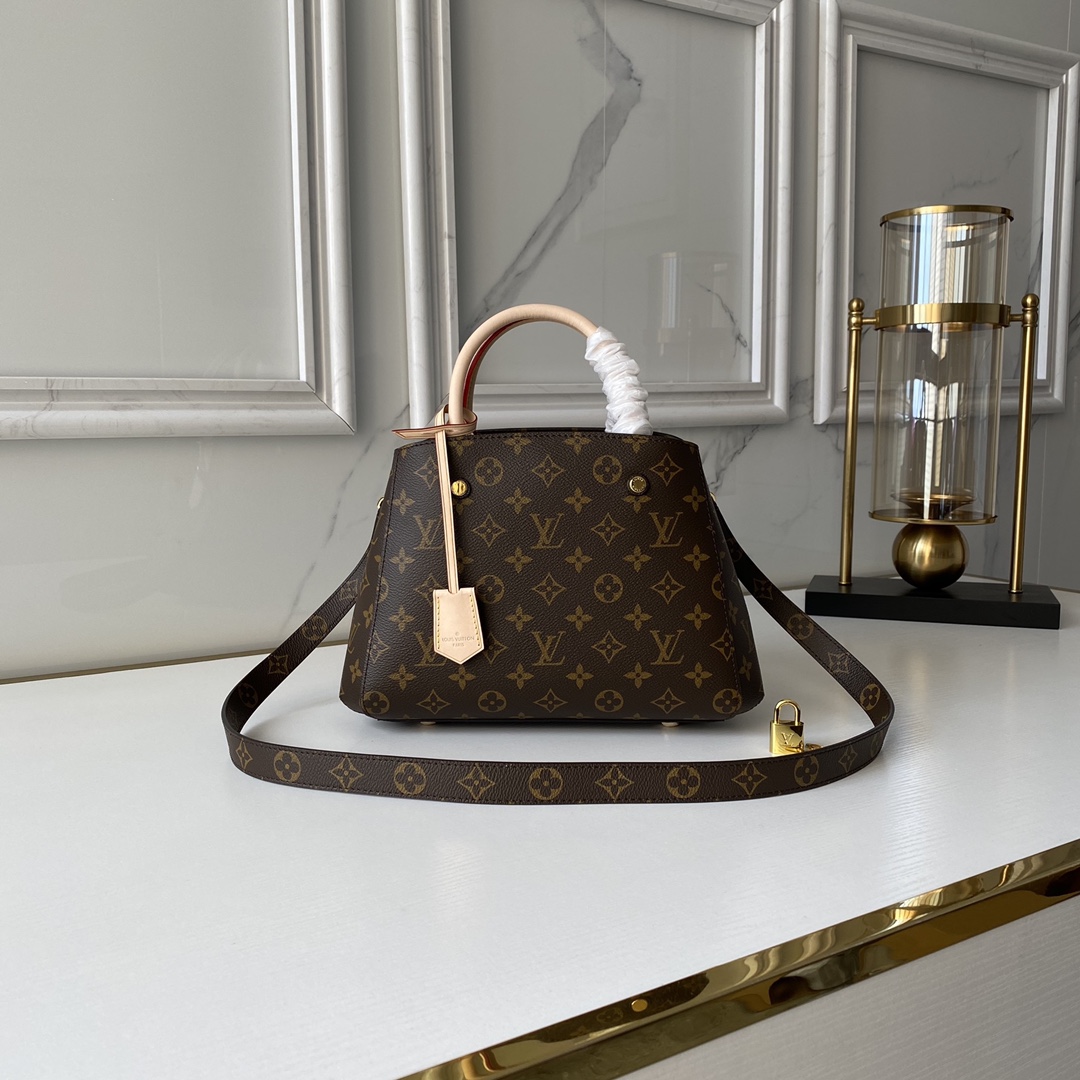 Louis Vuitton LV Montaigne BB Kopen
 Tassen handtassen Bourgondië Goud Rood Geel Monogram Canvas Koeienhuid Fashion M41055