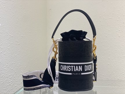 Dior Handbags Bucket Bags Black White Embroidery Cowhide Rubber Oblique Sweatpants