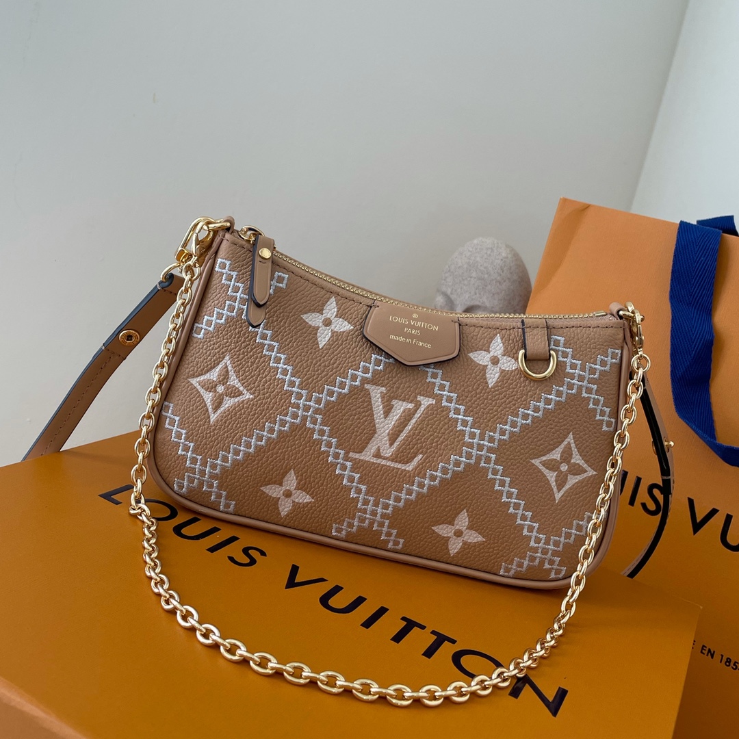 Louis Vuitton LV Easy Pouch On Strap Handbags Clutches & Pouch Bags Yellow Empreinte​ Spring Collection Chains M80349