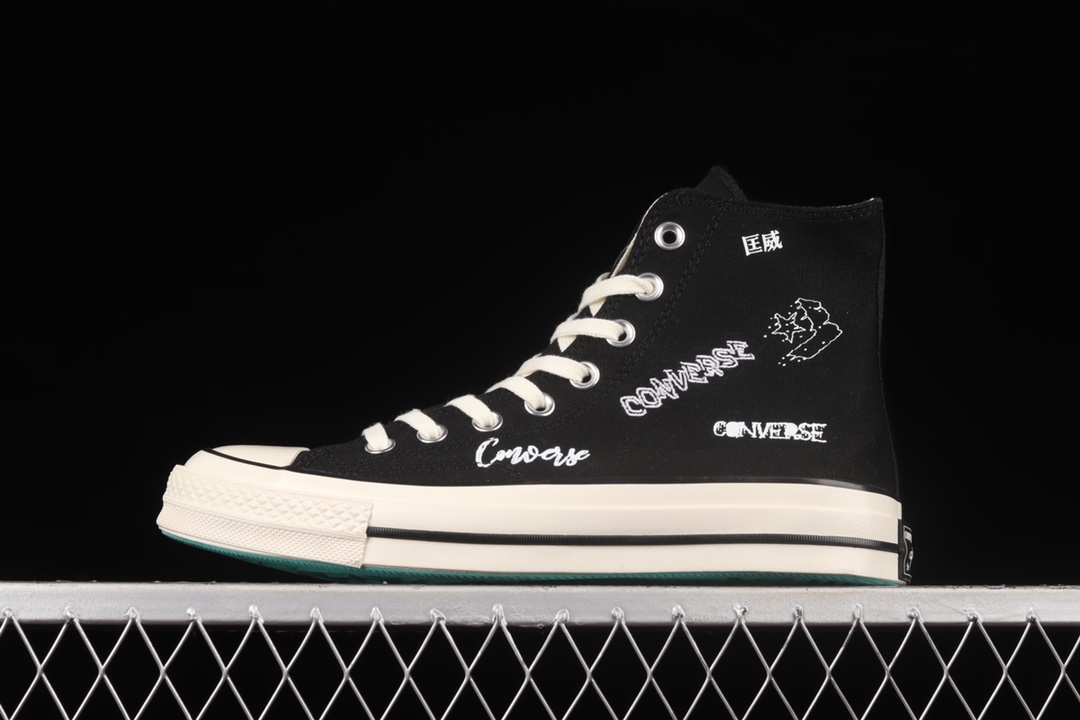 G0 Converse Chuck 1970s 经典黑白中文涂鸦花体文字LOGO可口可乐休闲帆布鞋 166486C