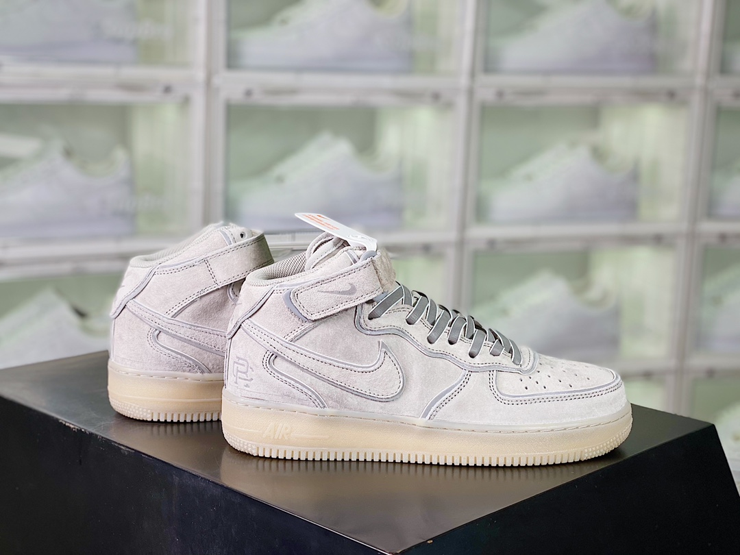 H5 💯优选版男女鞋真标半码制原楦开发纸版楦型采用猪巴革材质鞋面内置全掌air sole气垫❗加拿大温哥华品牌🏆卫冕冠军Reigning Champ x Nike Air Force 1 ’07 Mid空军一代经典中帮百搭板鞋““2.0雾灰透明底天使3M”GB1119-198