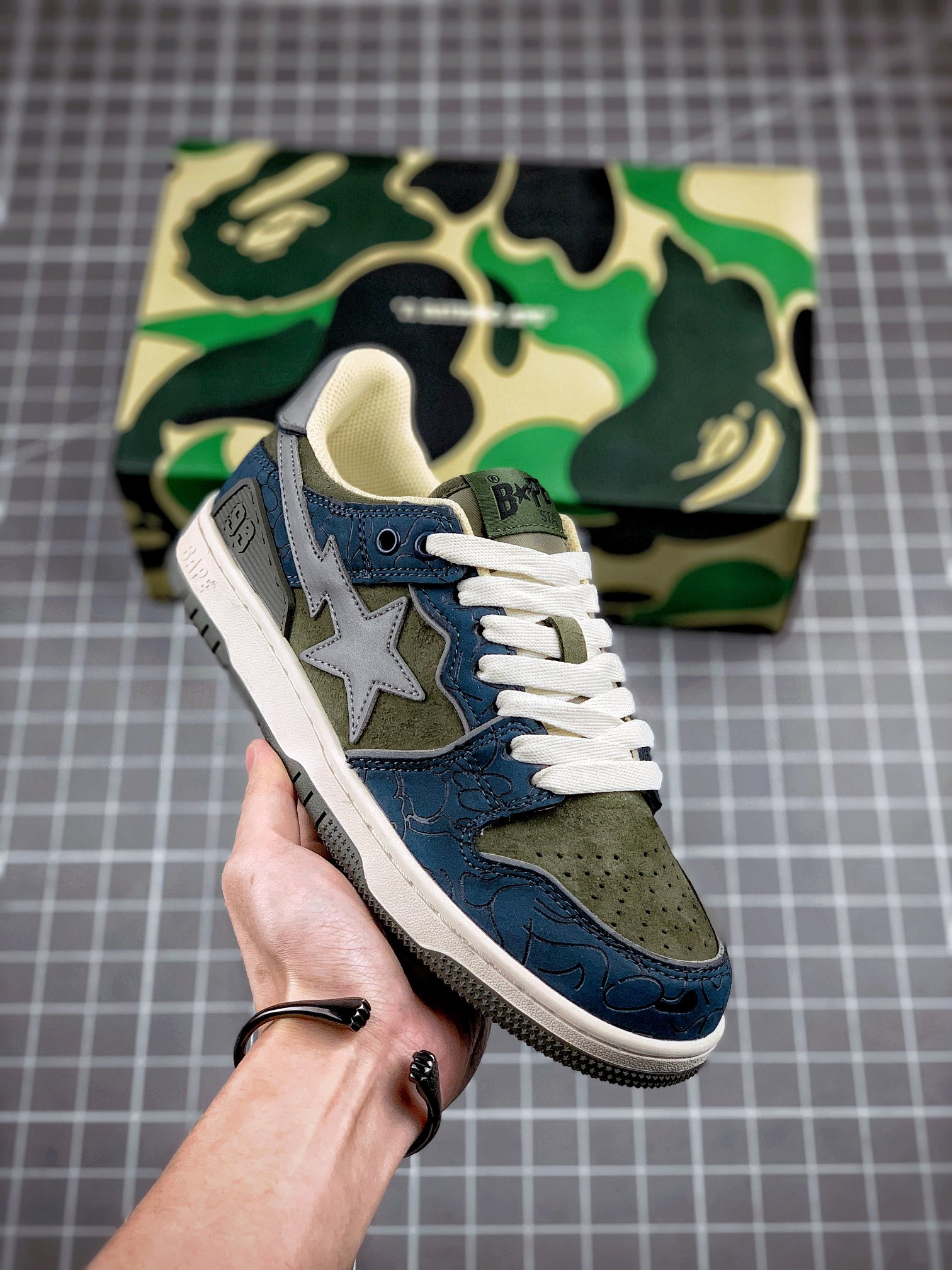 Zapatos de skate deportivos informales de caña baja BAPE Sk8 Sta Low SK8 "verde oliva" #元楥元papel版Versión desa…