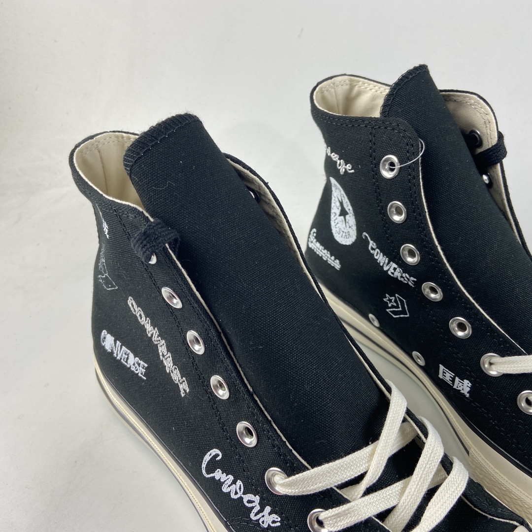 Converse Chuck 1970s classic black and white Chinese graffiti swash text LOGO Coca-Cola casual canvas shoes 166486C