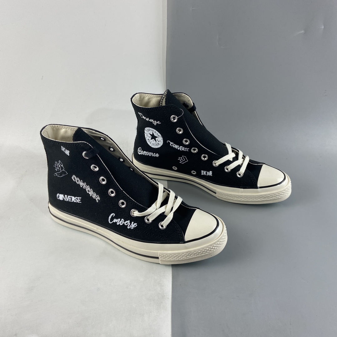 Converse Chuck 1970s classic black and white Chinese graffiti swash text LOGO Coca-Cola casual canvas shoes 166486C