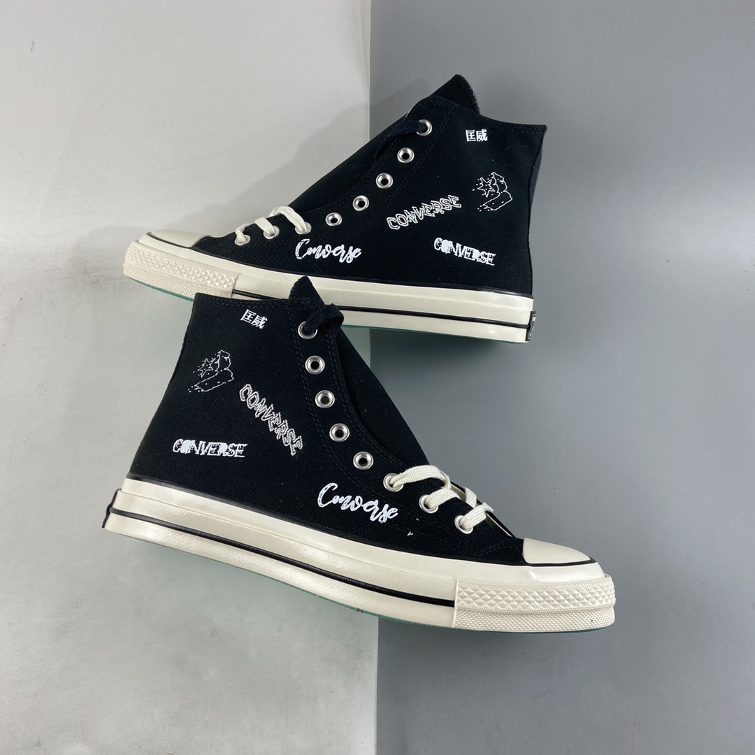 Converse Chuck 1970s classic black and white Chinese graffiti swash text LOGO Coca-Cola casual canvas shoes 166486C