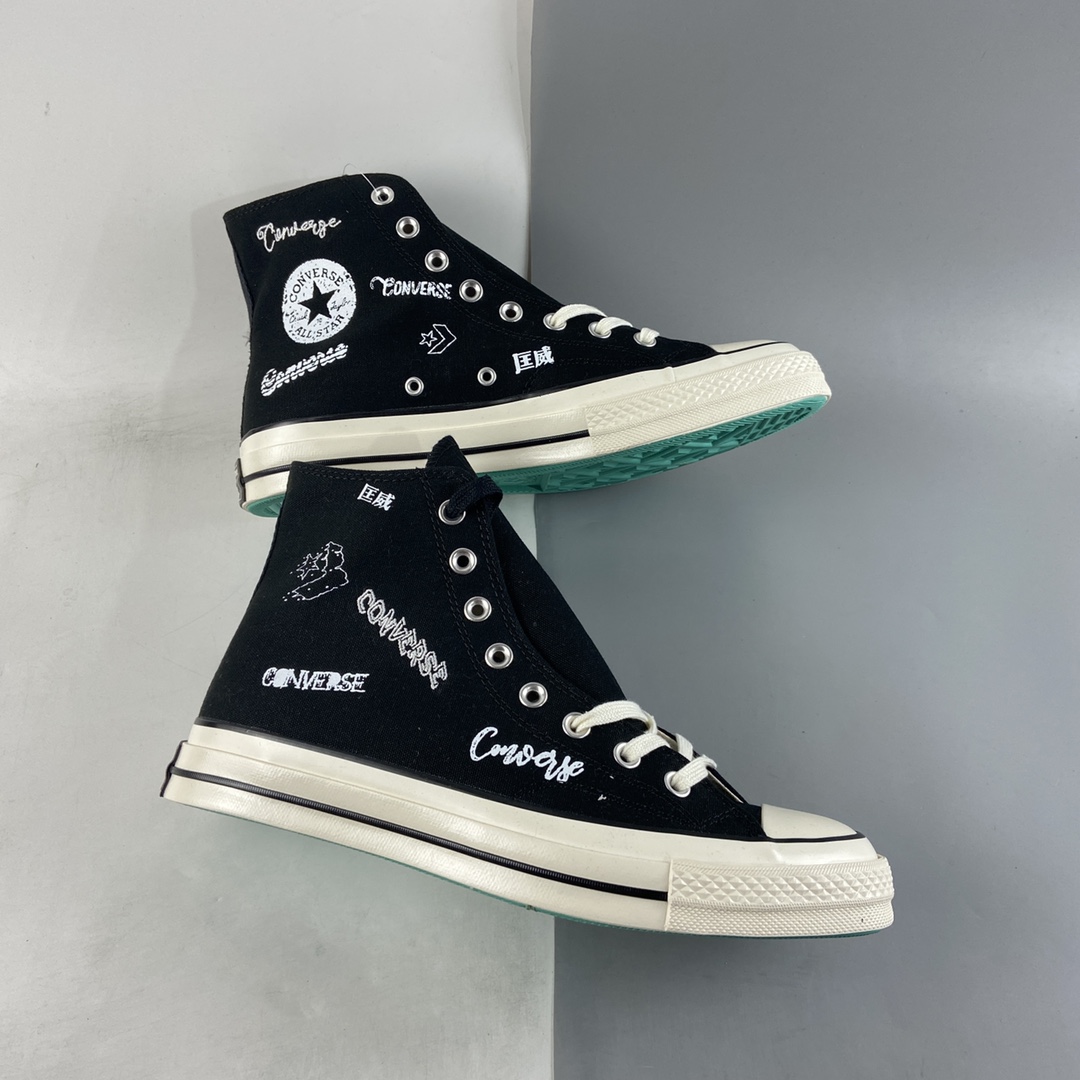 Converse Chuck 1970s classic black and white Chinese graffiti swash text LOGO Coca-Cola casual canvas shoes 166486C