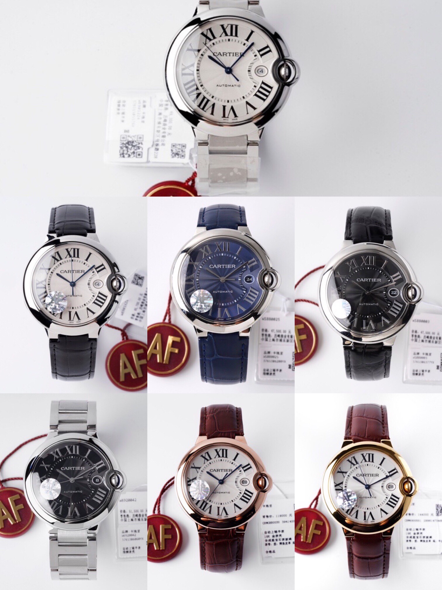 Fake AAA+
 Cartier Watch Blue Red Men Cowhide Crocodile Leather 2824 Movement