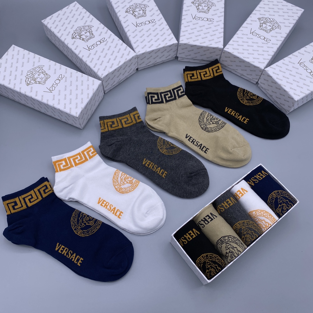Versace Chaussettes Courtes en Coton Peigné de Haute Qualité - Pack de 5
