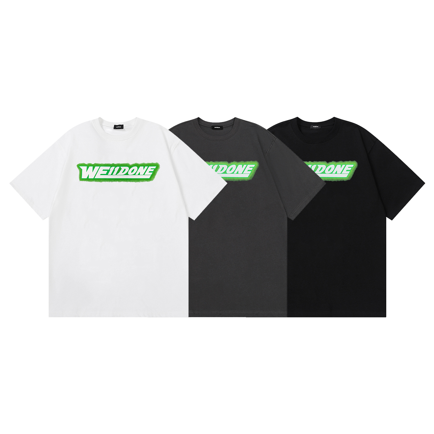 W036# Camiseta de manga corta holgada de We11done para primavera/verano 2022ss, con letras borrosas fluorescentes y est…