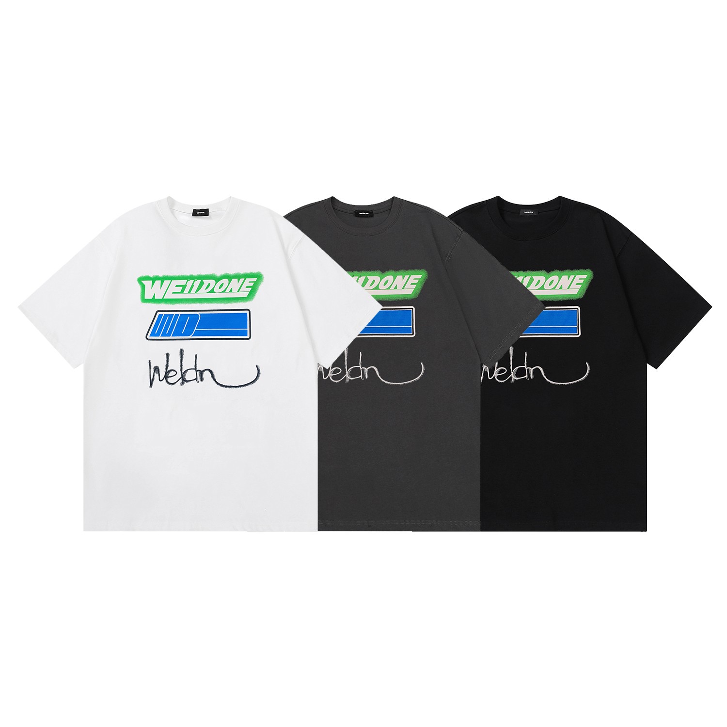 W037# Camiseta de manga corta estampada con firma de letras estilo danmaku nueva de WE11DONE 22SS, tela de al…