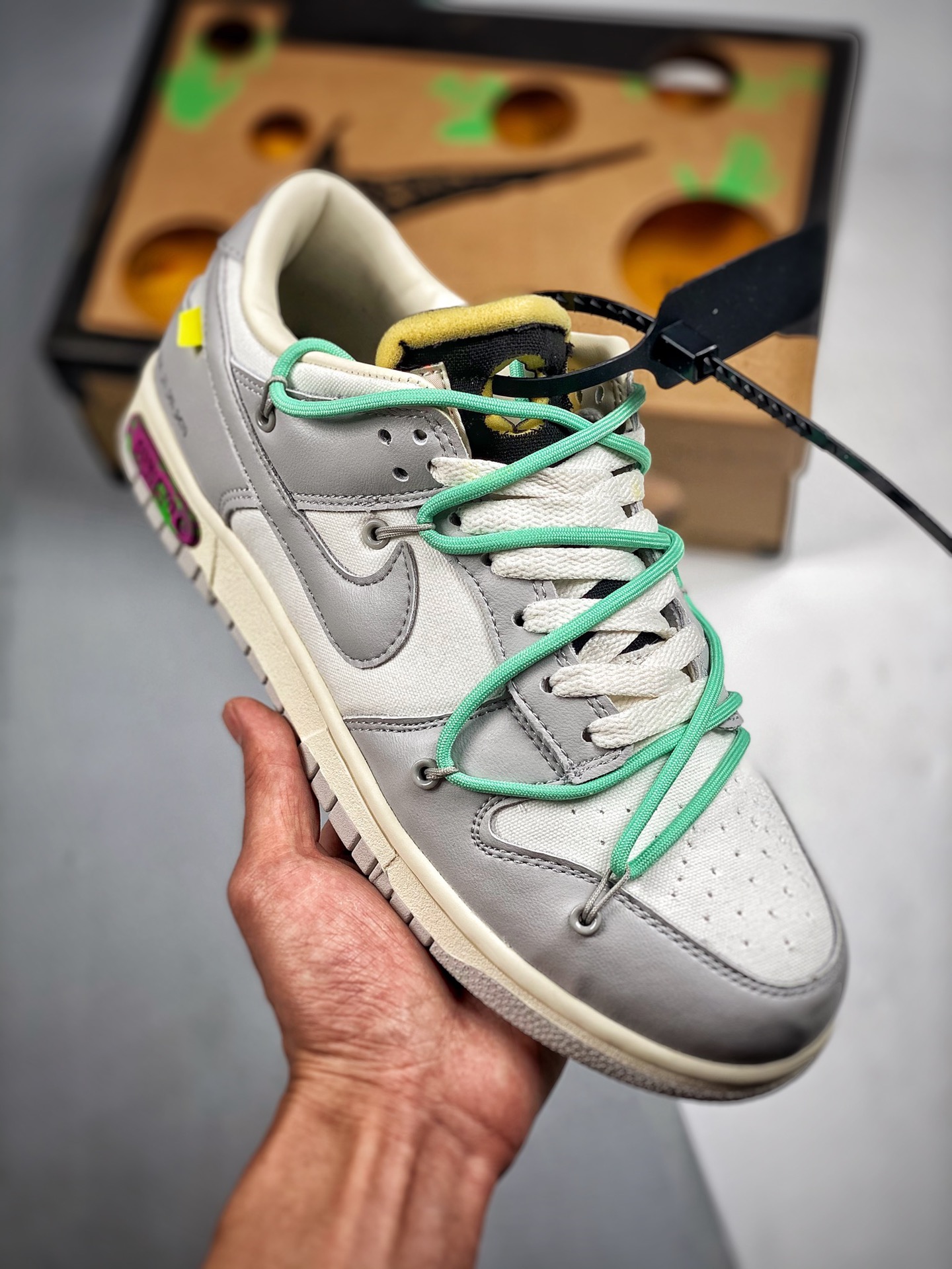 Off-White x Nike Dunk Low NO.04 cordones verdes y hebilla negra, producción original de fábrica grande, nivel de zapato…