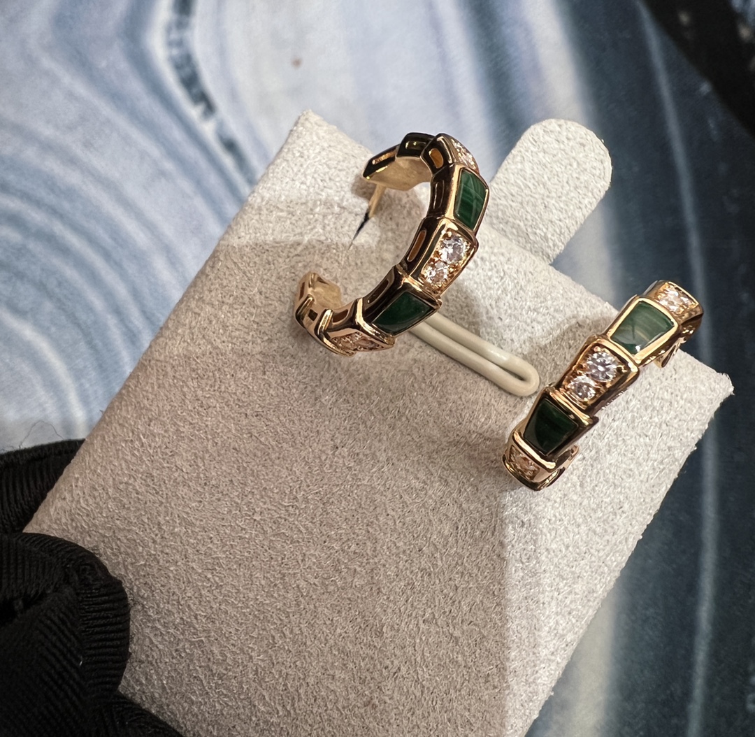 Bvlgari Serpenti Earrings Green Small