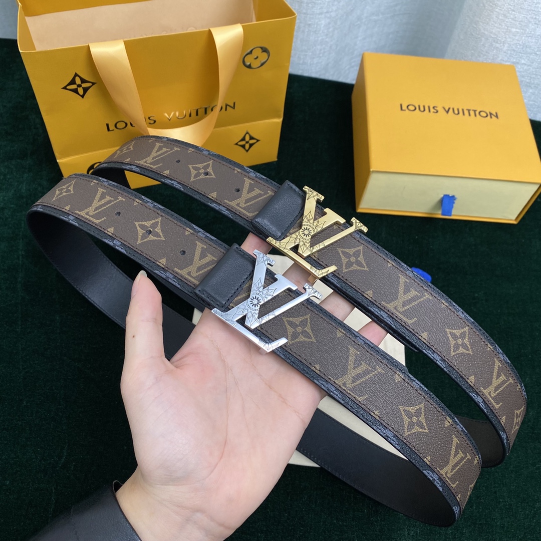 Louis Vuitton Belts Splicing Men Calfskin Canvas Cowhide