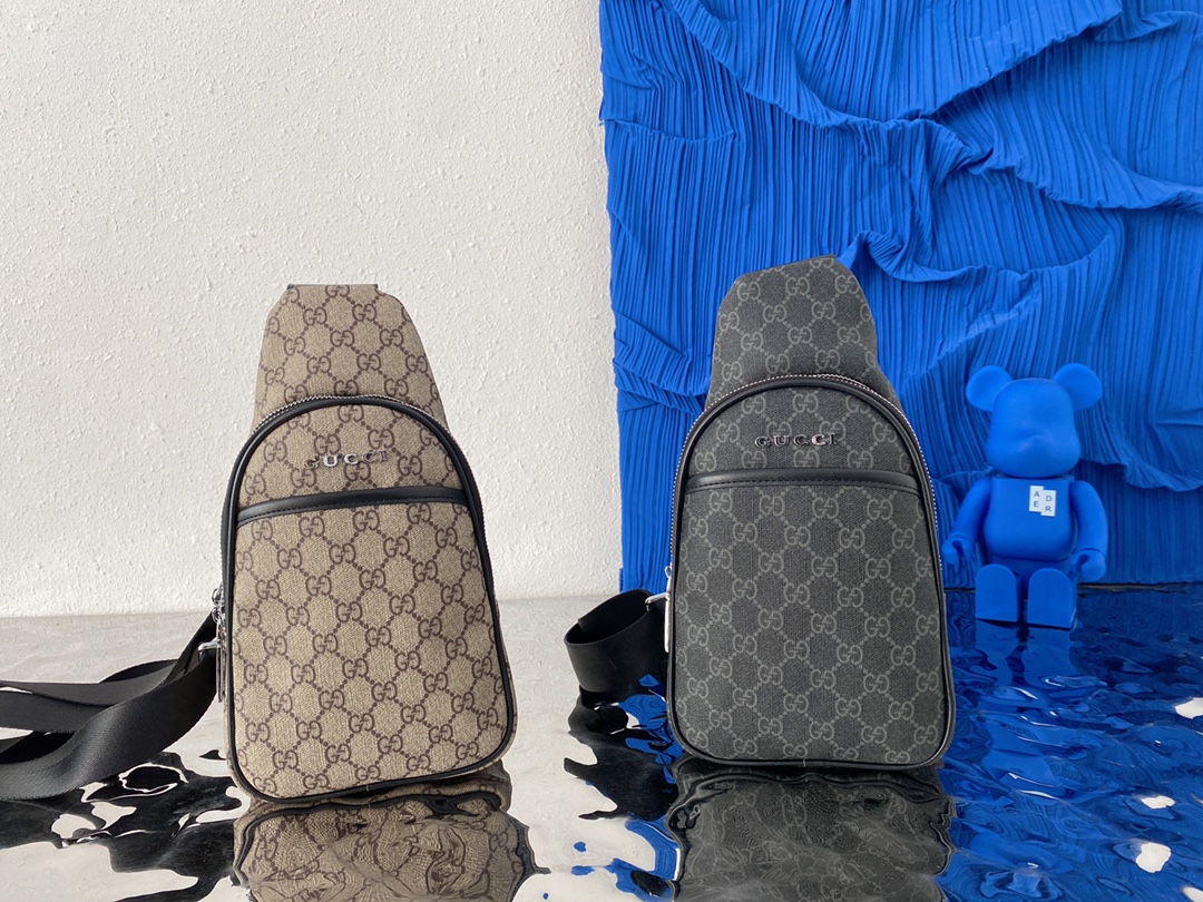 I5  Gucci 古奇   印花单肩包胸包 男士休闲斜挎包 采用精湛镶嵌细工，经典百搭 实物拍摄 原厂原版面料 配送小票防尘袋 16 x 28 cm。