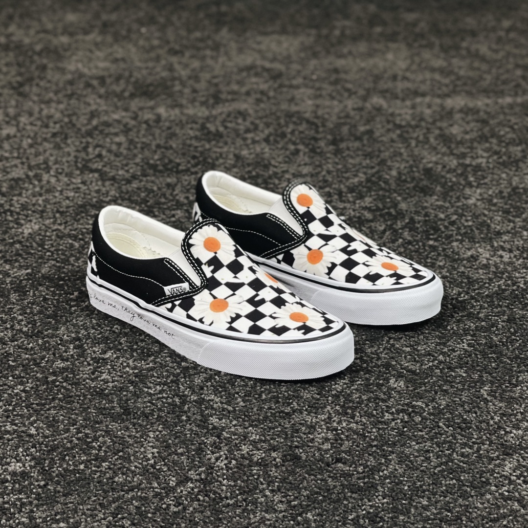 F5 Vans Slip-On 范斯官方 黑白棋盘格 小雏菊一脚蹬