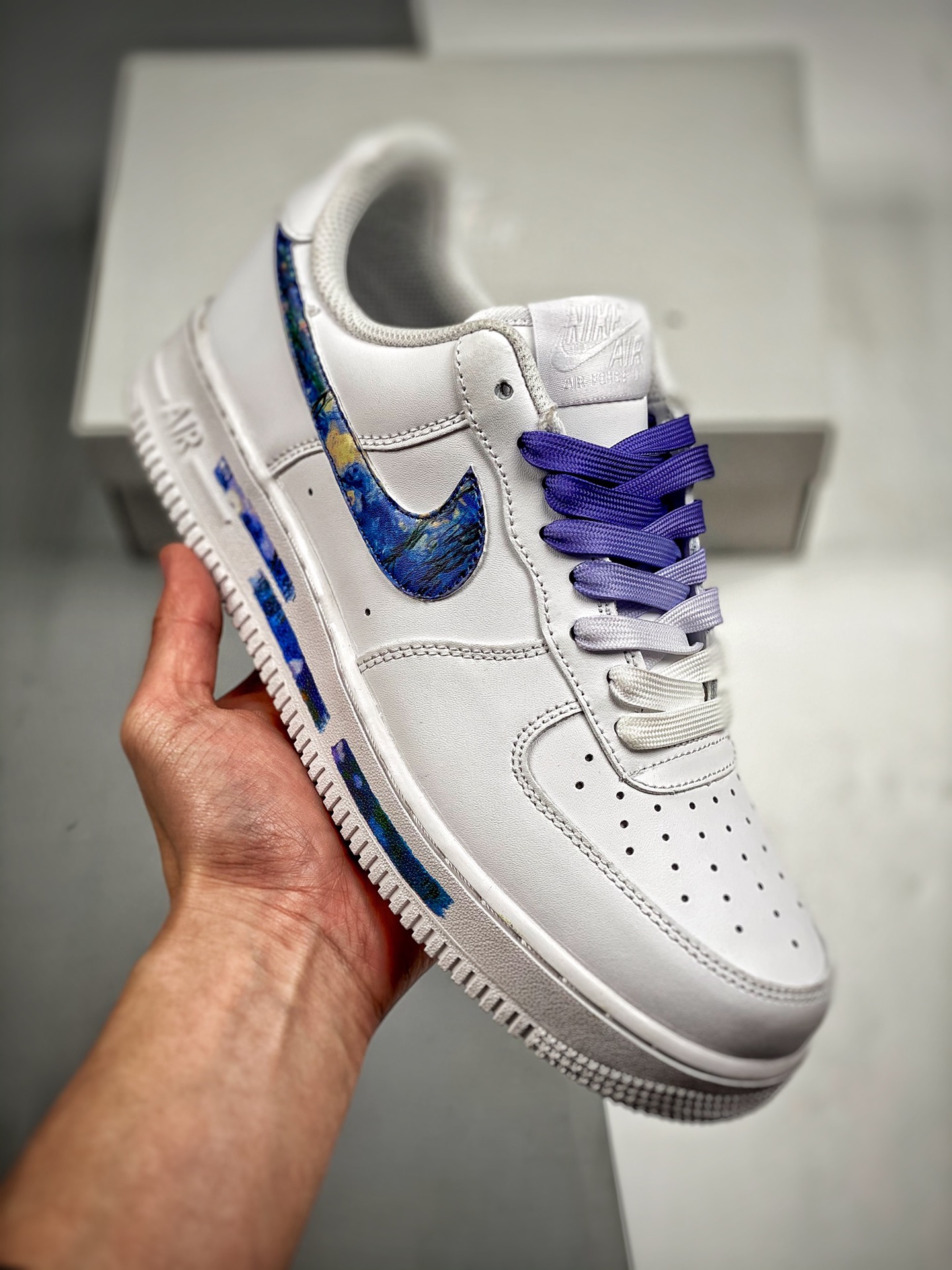 Nike Air Force 1 Low Lirio de agua, graffiti de pintura al óleo artística, horma y plantilla originales, crea la siluet…