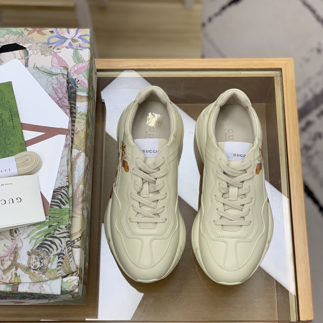Gucci古驰  象牙色皮革【G家高版本】男女款复古运动鞋