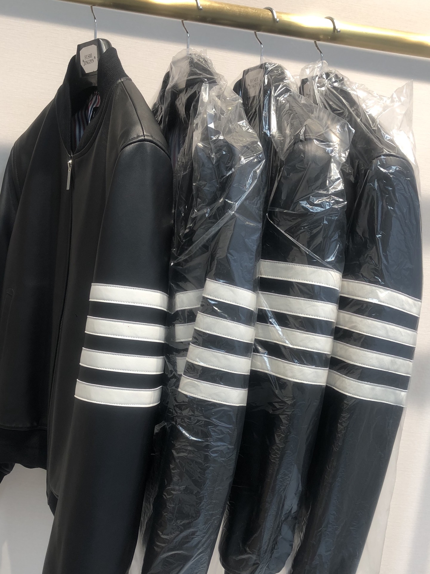 Thom Browne Clothing Coats & Jackets Black Blue White Genuine Leather Sheepskin Fall/Winter Collection