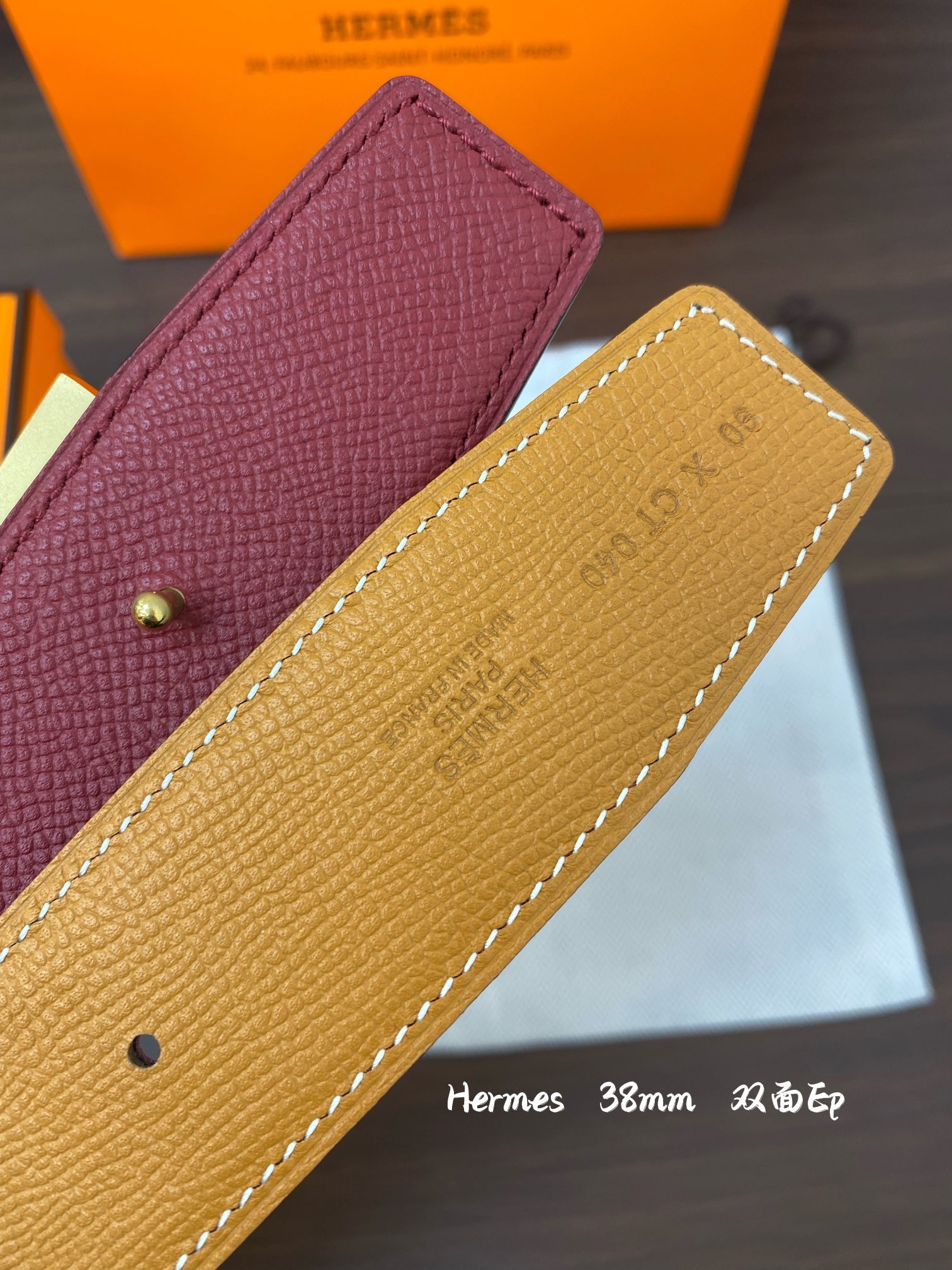 Hermes-38MM爱马仕专柜同步进epsom双面小牛皮精钢精品五金双面可用！