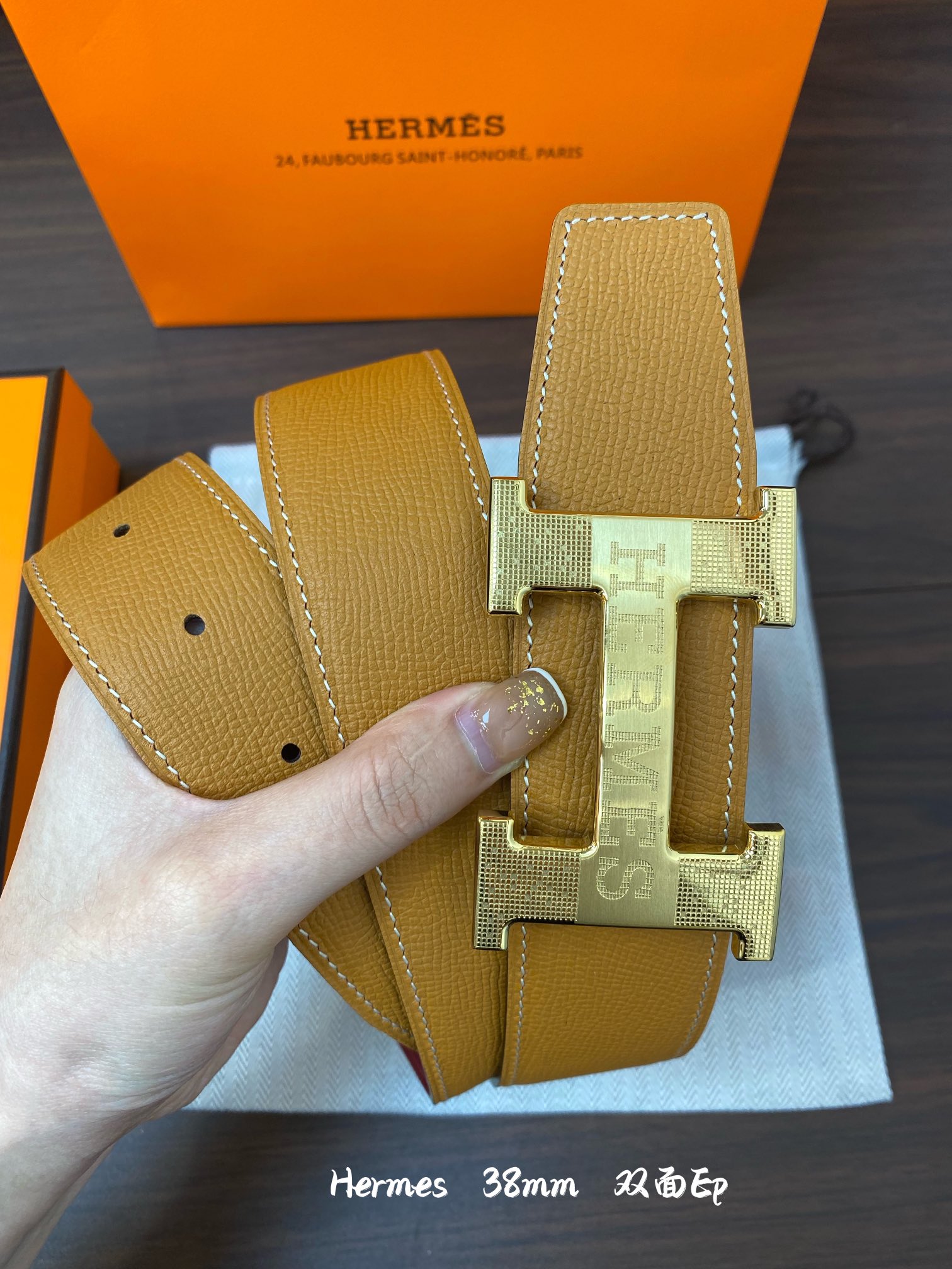 Hermes-38MM爱马仕专柜同步进epsom双面小牛皮精钢精品五金双面可用！