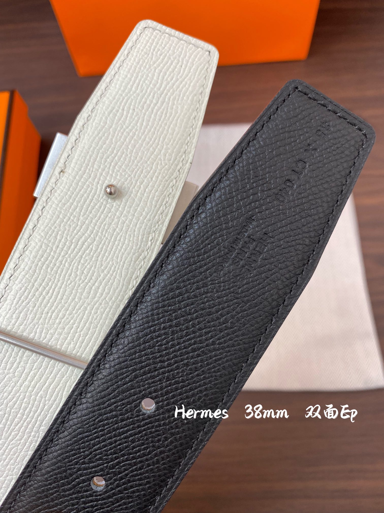 Hermes-38MM爱马仕专柜同步进epsom双面小牛皮精钢精品五金双面可用！