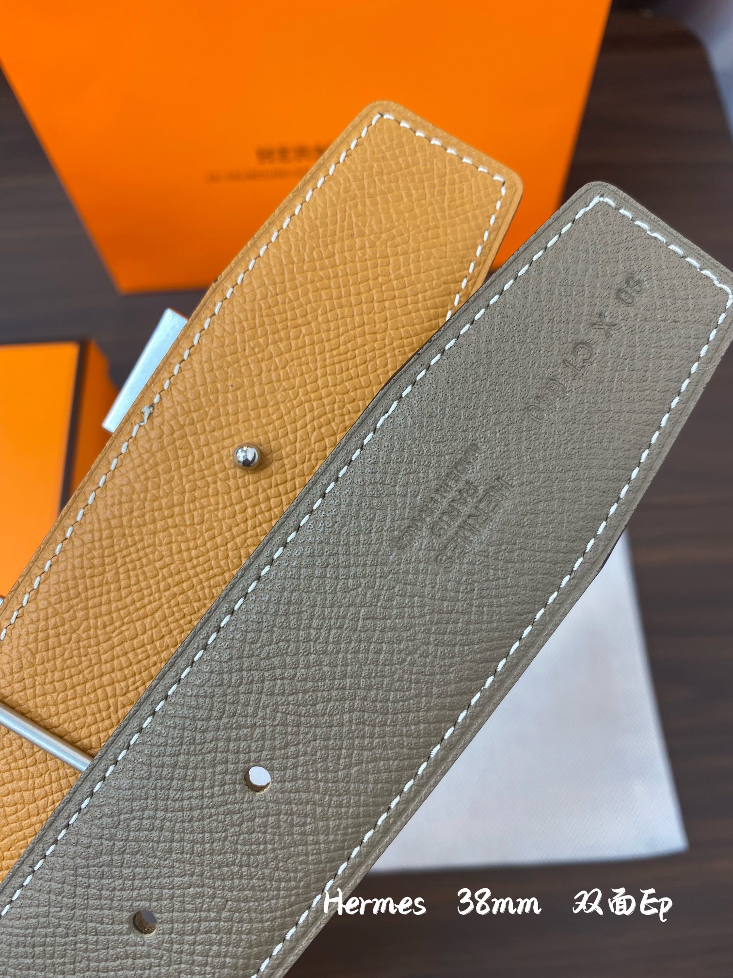 Hermes-38MM爱马仕专柜同步进epsom双面小牛皮精钢精品五金双面可用！