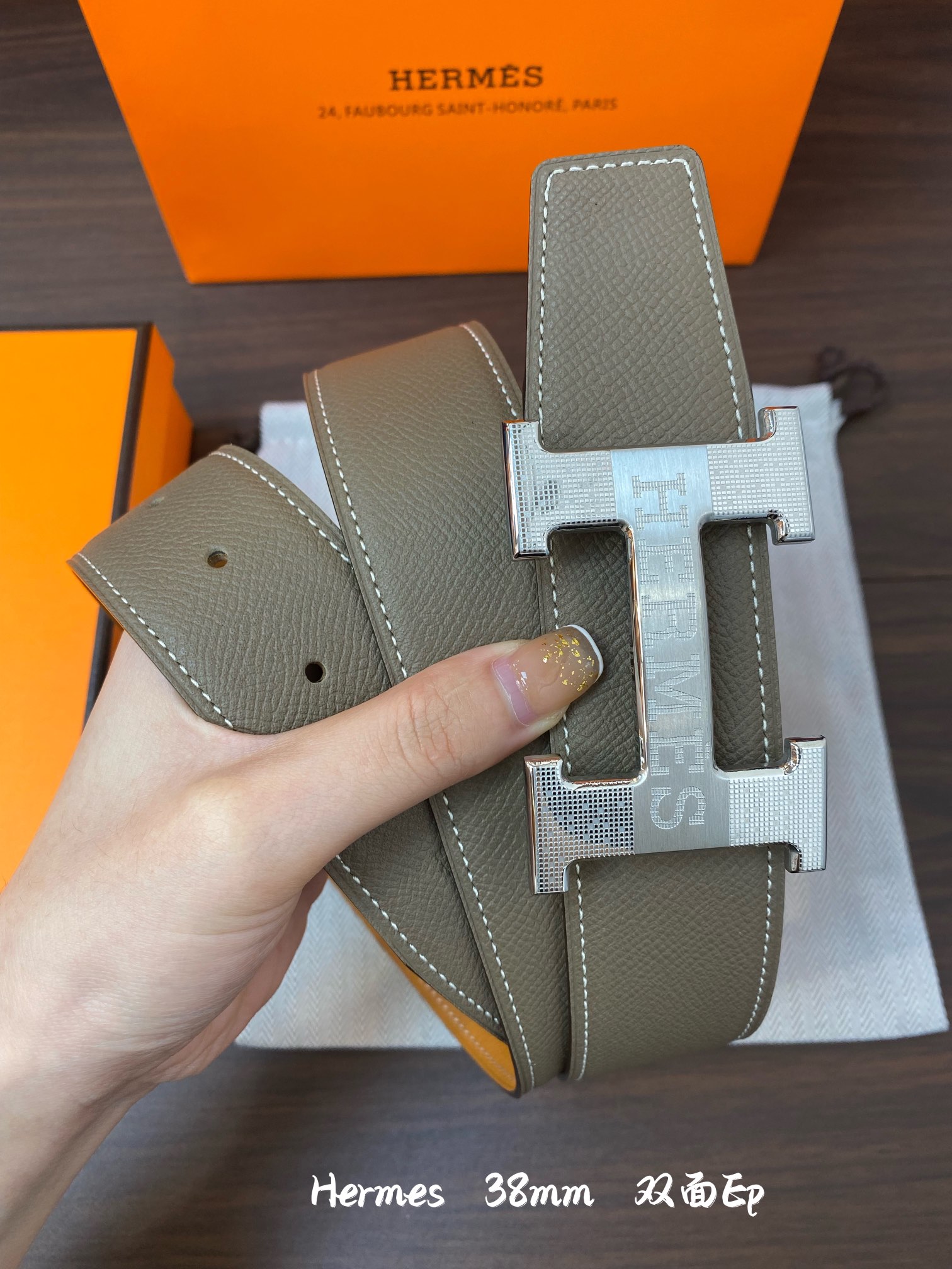 Hermes-38MM爱马仕专柜同步进epsom双面小牛皮精钢精品五金双面可用！