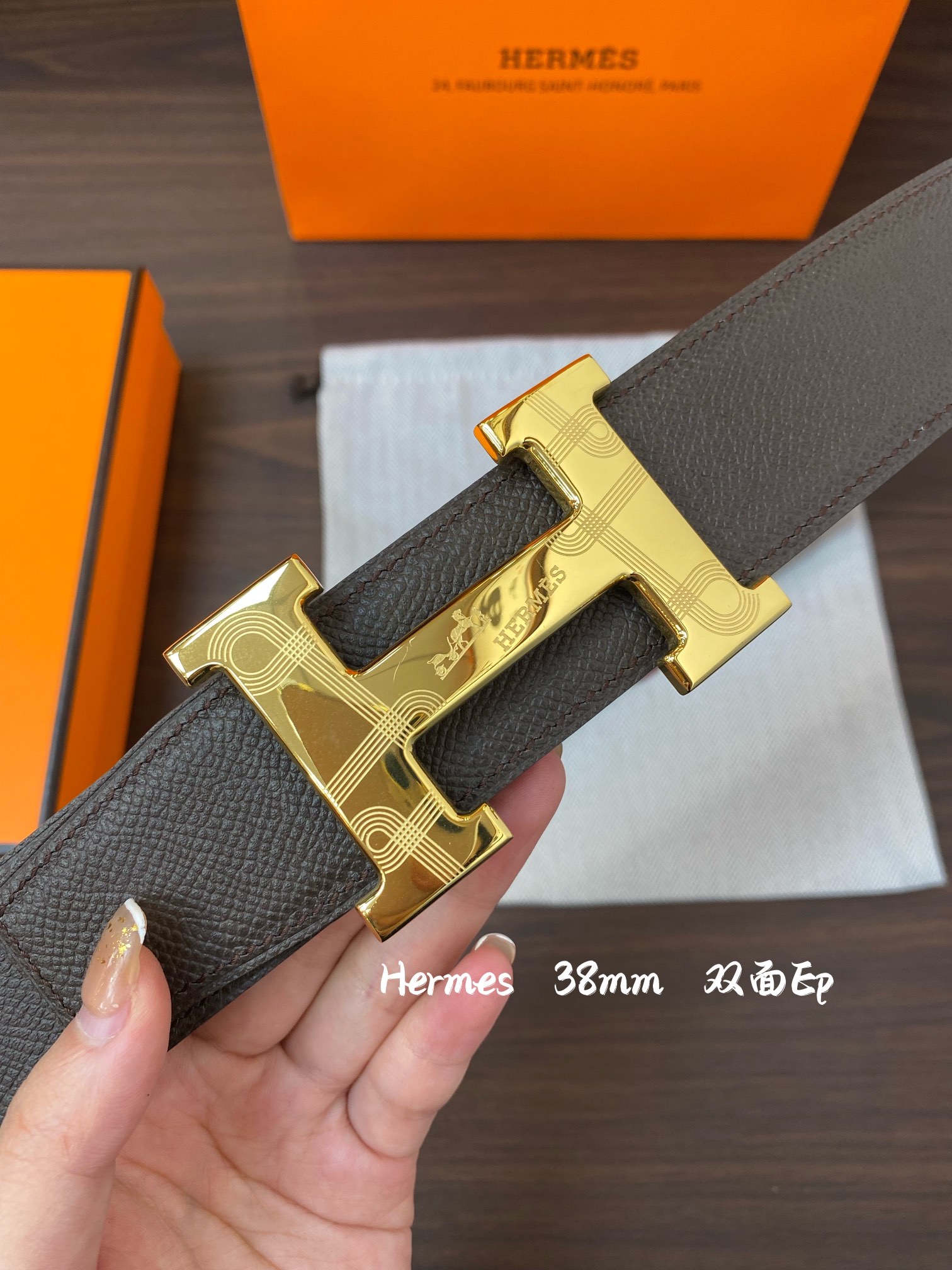 Hermes-38MM爱马仕专柜同步进epsom双面小牛皮精钢精品五金双面可用！