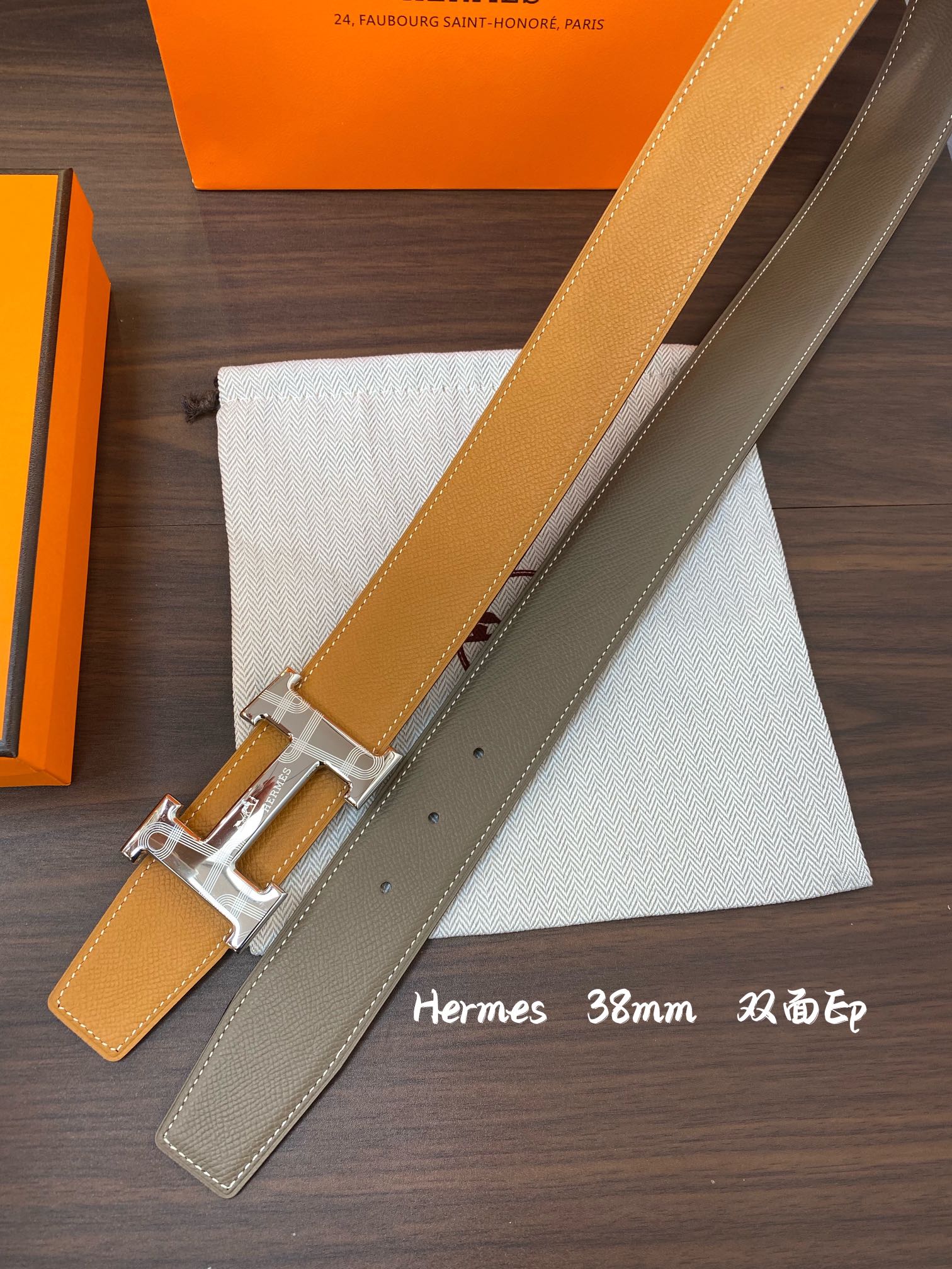 Hermes-38MM爱马仕专柜同步进epsom双面小牛皮精钢精品五金双面可用！