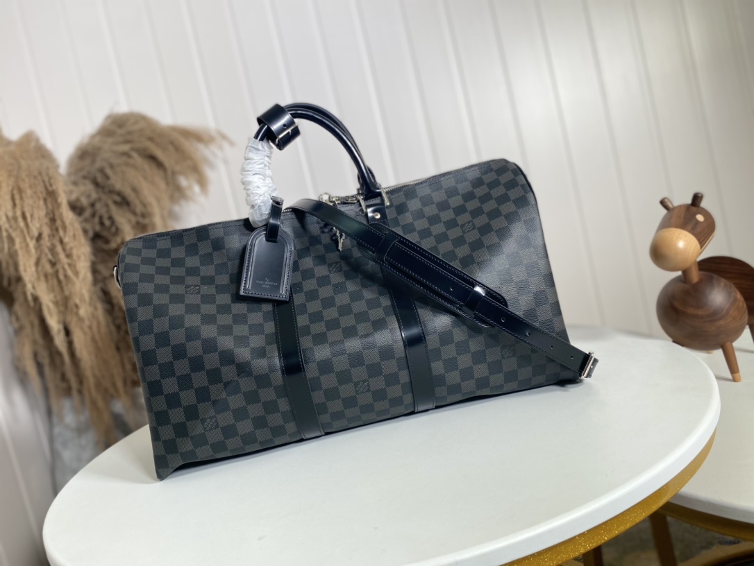 Louis Vuitton LV Keepall Travel Bags Black Grid Monogram Canvas N41416